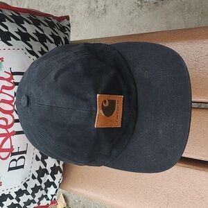 Carhartt Leather Stitched Patch Blk Brown Embroidered Snapback Hat Made in USA